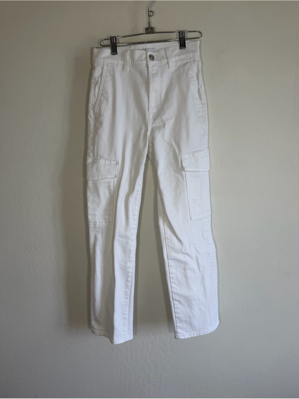 7 For All Mankind White High-Rise Straight Leg Cargo Utility Jeans 24